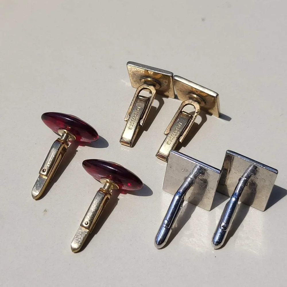 Vintage Mixed Metal Resin Cufflinks Lot Gold Silver Red Starburst Textured